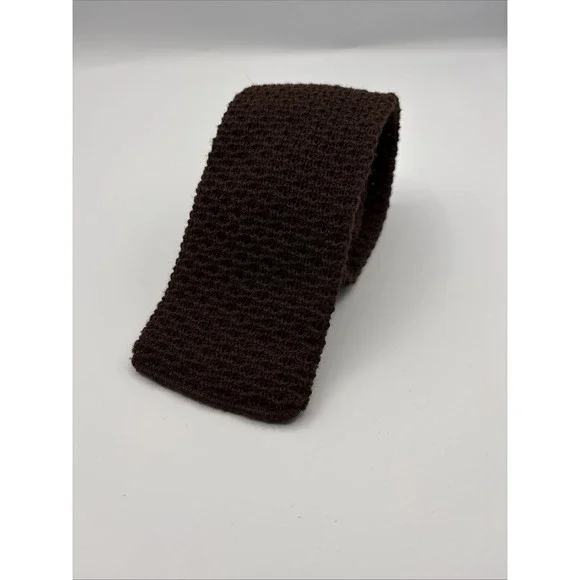Vintage Ohrbachs Square End Tie Mens Brown Wool Knit Made In USA