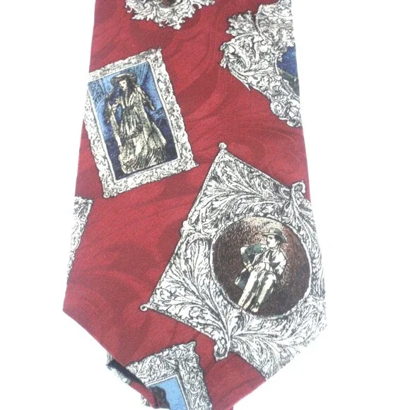 Classic Cinema-Gone With the Wind 100%Silk Necktie Maroon Cameo Geometric Design