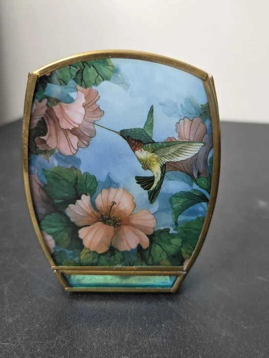 Enesco Hummingbird Floral Fairy Light Candle Holder Brass Cottagecore