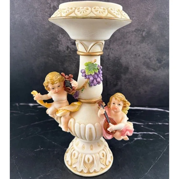 VTG Montefiore Collection Large Ornate Cherub Angel Pillar Candle Holder 11.5in