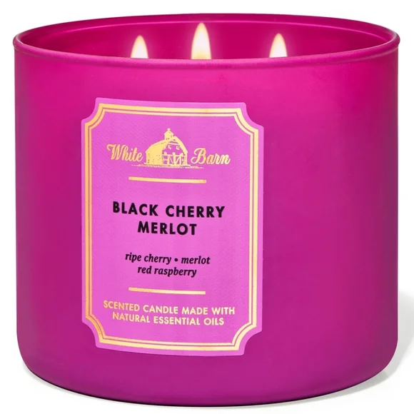 Bath Body Works White Barn Black Cherry Merlot 3-Wick Candle NEW