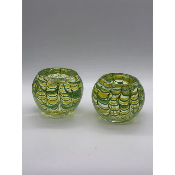 Vintage Gorgeous Designs China Yellow & Green Glass Tea Light Holders