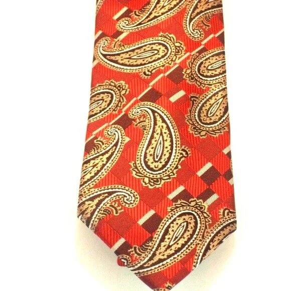 NWOT Pravata 100% Microfibre Red/Gold Abstract Design Necktie
