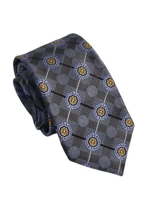 JZ Richards Silk Neck Tie Hand Made 60” x 3.5” Boulder Geometric Pattern USA