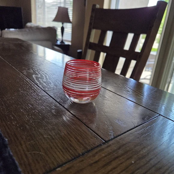 Heavy Glass Red And White Striped Art Glass Votive