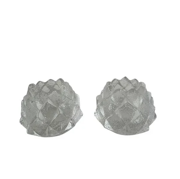 Set of 2 Orrefors Sweden Nimbus Artichoke Votive Heavy Crystal Glass