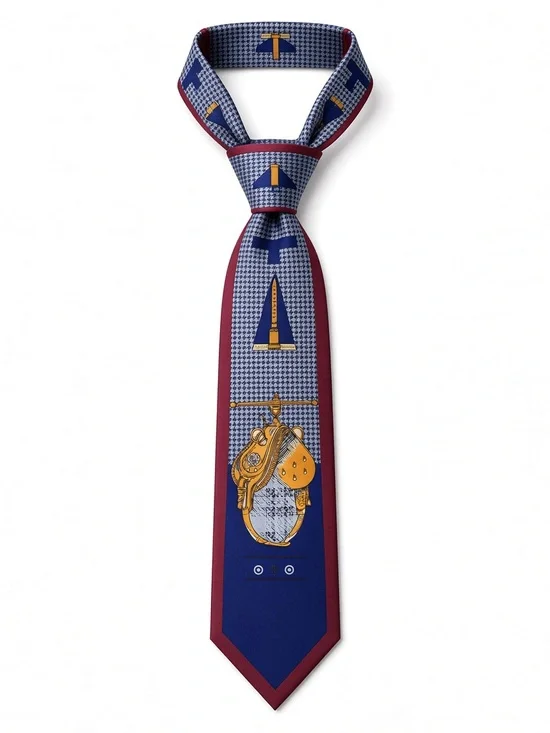 Equestrian Themed Printed Tie in Blue and Burgundy (Claudio Nucci)
