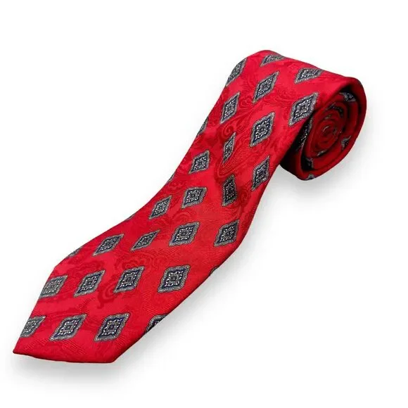 X'andrini 100% Silk Dress Tie Made in USA Geometric Medallion Print 60