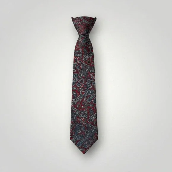 Isaco Necktie Red Paisley Silk Italy Classic Formal Preppy Sartorial Business