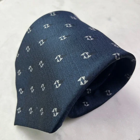 Italian Silk Tie Mens Navy Blue Geometric 100% Pure Silk Made in Italy Necktie