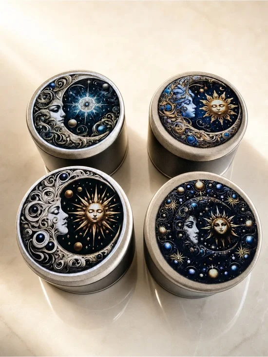 Celestial Sun & Moon 4oz Scented Soy Candle- Handmade Gothic Astrological Art