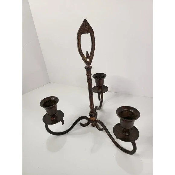 Vintage 3 Arm Metal Candelabra Taper Candle Holder Dark Bronze Finish 11.5in