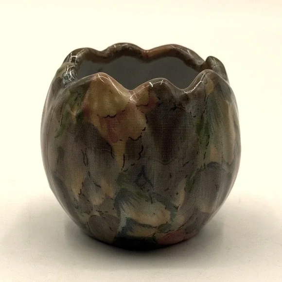 Vintage Art Pottery Ceramic Votive Holder planter Earth Tone Glaze Tulip 2.5in