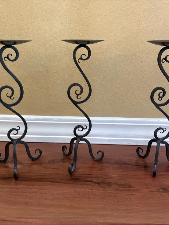Brown Wrought Iron Scroll Candle Holders - Set of 3