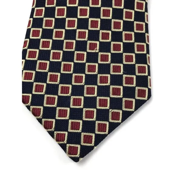 Burberry London‎ Navy Red Gold Designer Square Silk Mens Neck Tie