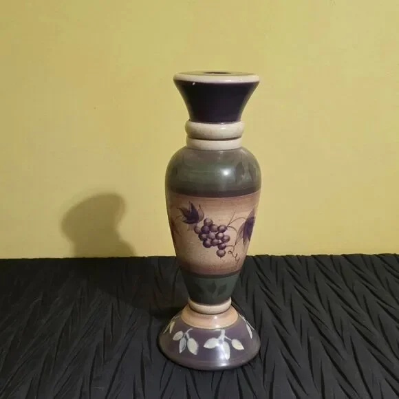 Enesco Julie Yeland Purple and Green Grapevine Candle Stick Holder