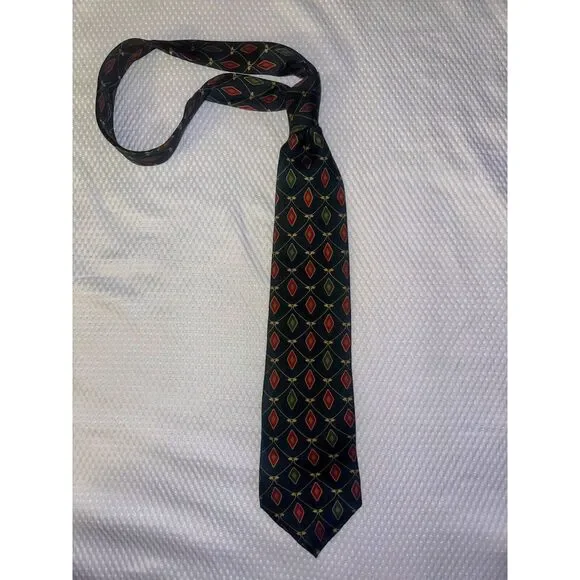 Vintage 1980's Bass Holiday 100% Silk Tie Diamond Shapes Holiday‎ Colors Preppy