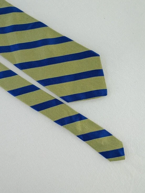 Vintage Express Tie Blue Olive Green Diagonal Stripe Repp Italian Silk Made USA