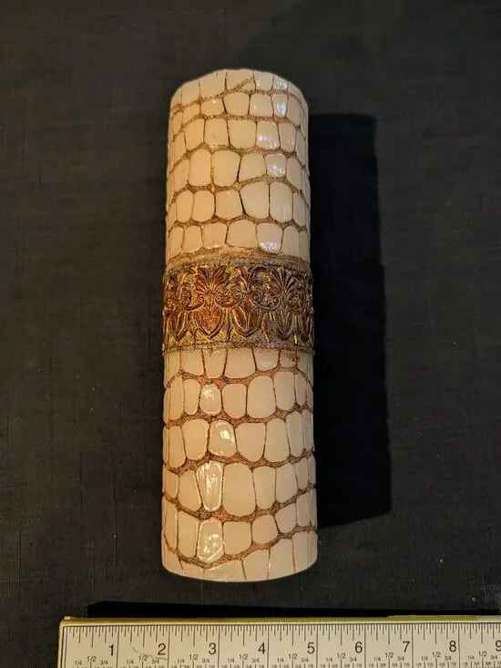 Decorative Textured Ornate Pillar Candle – Cream, Brown & Bronze Gold