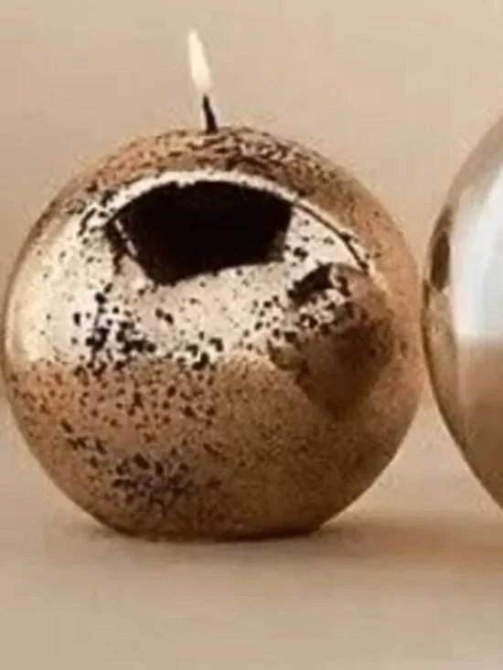 Anthropologie Metallic Sphere Candle Small Speckled Gold NEW