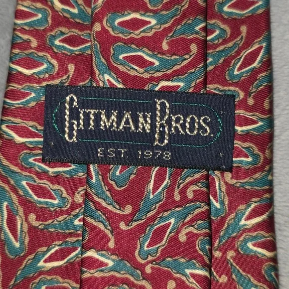 Gitman Bros Mens Silk Tie Red Teal Abstract Paisley Made in USA 56