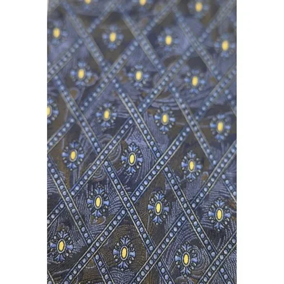 Robert Talbott Seven Fold Silk Tie Blue Geometric Diamond Floral Hand Sewn Italy