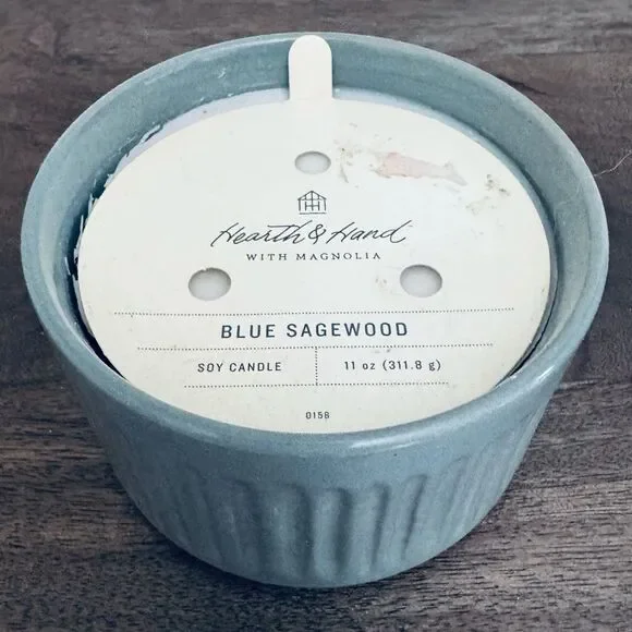 Magnolia Hearth & Hand Blue Sagewood 3 Wick Jar Candle