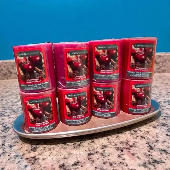Luminessence Apple Cinnamon Scented Pillar Candle Lot 8 Red Holiday Home Gift