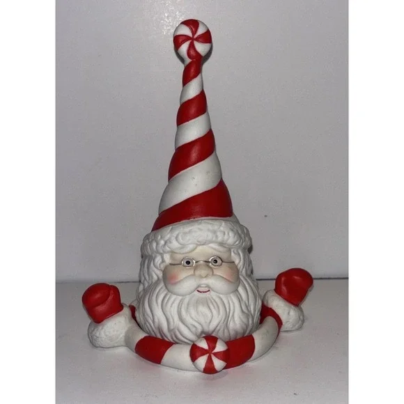 RETIRED Partylite Peppermint Bark Ceramic Santa Candle Snuffer 5.5 Inches Tall