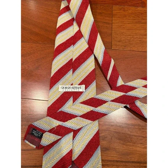 Giorgio Armani Silk Tie Slant Stripe Cravatte VTG | Red Yellow |‎ 56