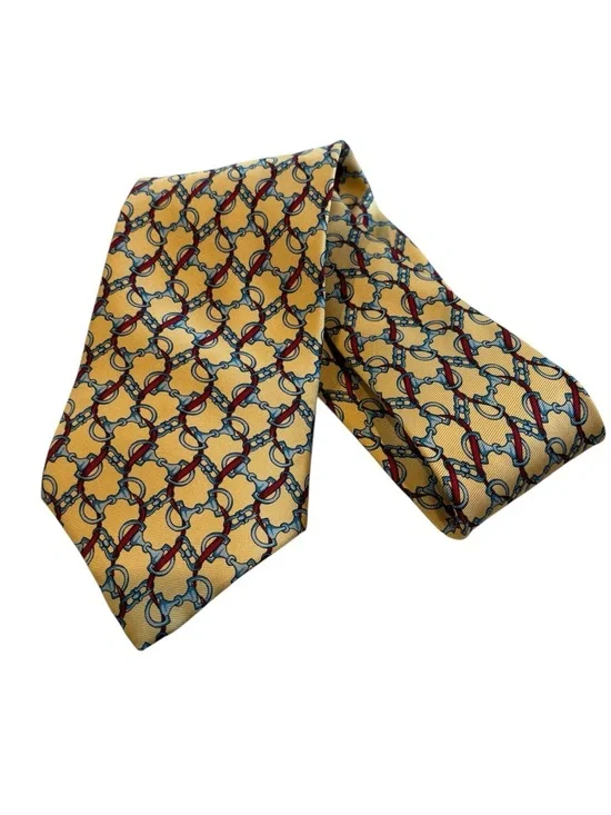 Richards - Silk Patterned Tie in Yellow with Red & Blue Accents, Necktie. Silk
