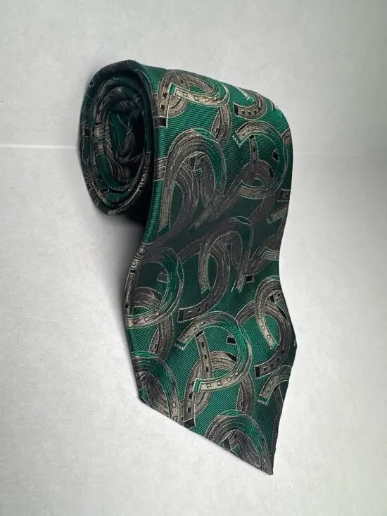 vintage Polo Ralph Lauren horseshoe print jacquard silk green tie