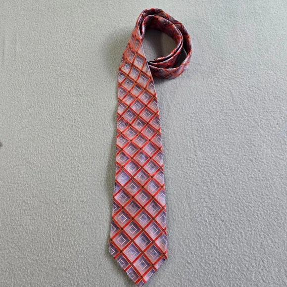 Dion Signature Necktie Mens OS Purple Red Geometric Diamond 100% Italian Silk
