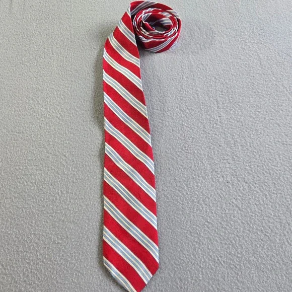 Brooks Brothers Necktie Mens OS Red Blue White Repp Stripe Silk Stain Resistant