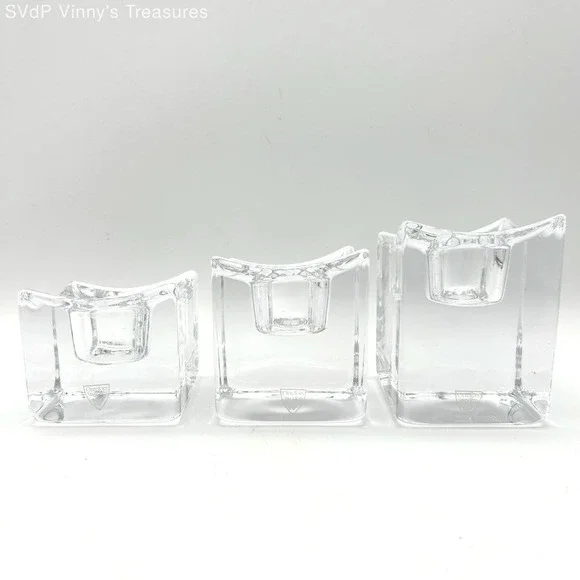 Orrefors Celeste Crystal Votive Tea Light Candle Holder Set 3 Graduated Sizes