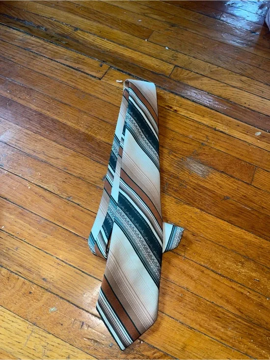 John Barton Vintage Classic Men's Striped Tie in Beige, Brown & Green