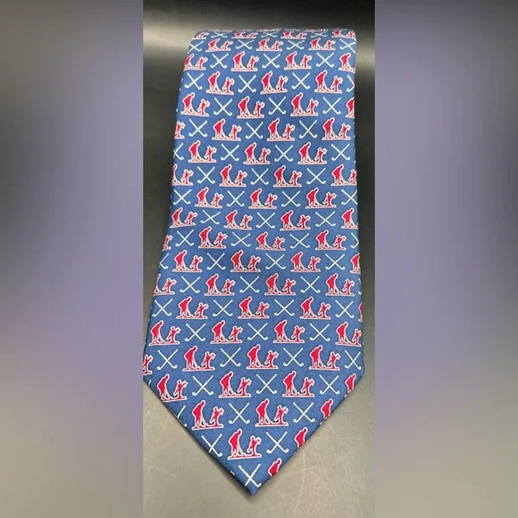 Vineyard‎ Vines- Blue Tie with Red and White Pattern, 100% Silk