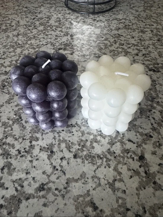 Decorative Bubble Cube Candle - White and blue
