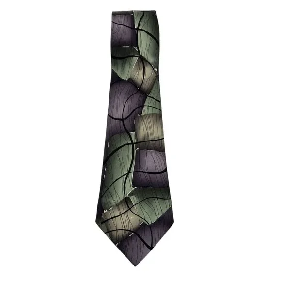 J Garcia Tie Moon Mountains Collection 51 Purple Green Abstract Silk Necktie