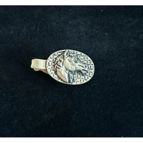 Vintage‎ Horse Head Equestrian Gold Tone Men's Tie Bar Clip Clasp