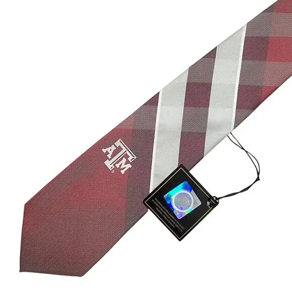 Eagles Wings Texas A&M Aggies Necktie Mens Maroon Plaid Striped Tie NWT