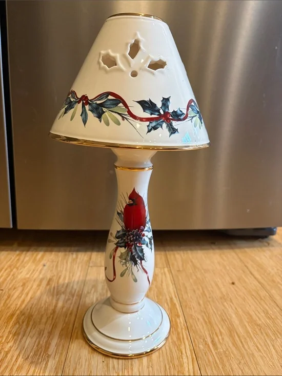 Lenox Holiday Winter Greetings Porcelain Votive Candle Lamp & Shade, 13.5-in Tal
