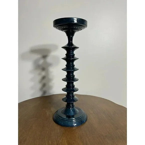 Anthropologie‎ Teal metal enamel extra large candlestick holder