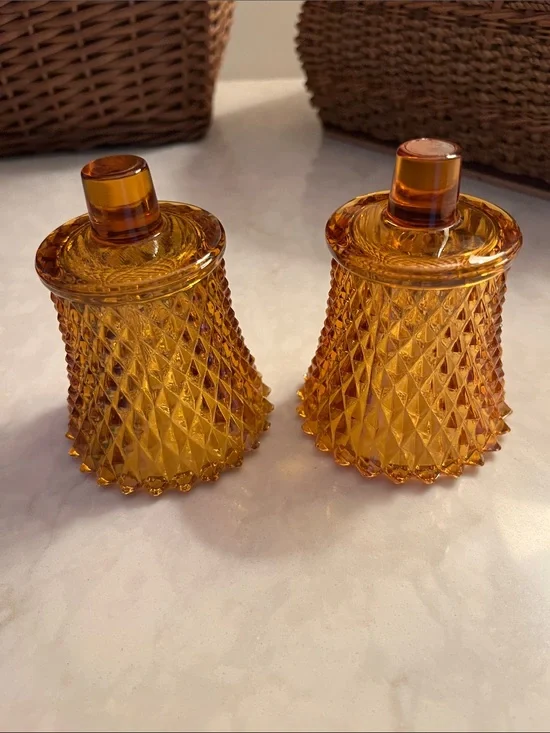 VTG  peg votive cups Home Interiors Gold Amber diamond pattern  Glass