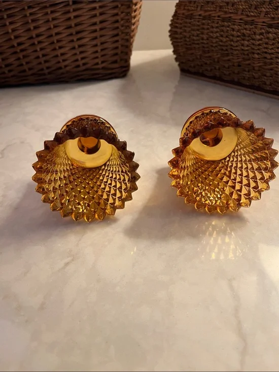 VTG  peg votive cups Home Interiors Gold Amber diamond pattern  Glass