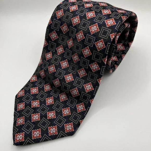 HUGO BOSS MEN'S TIE‎ 100% SILK GEOMETRIC MADE IN  ITALY