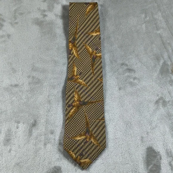 Vintage Eddie‎ Bauer Tie Mens 57x 3.75 Pheasant Tweed Silk USA Hunting Outdoors