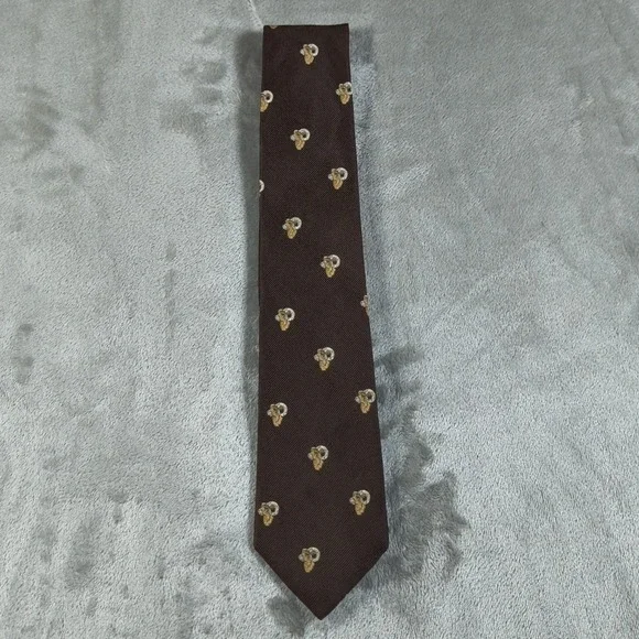 Vintage Briar Tie Mens Rams Head‎ Wildlife Outdoor Horns England Silk 60s