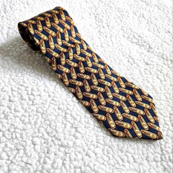 Brooks Brothers Makers Tie - Blue And Brown With‎ Shoes - Made In USA 100% Silk