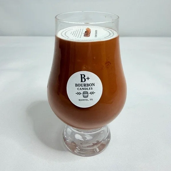 Glencairn B+ Bourbon Candles Brown Leather Scented‎ Hand Poured Glass
